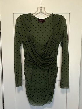 Sweet Pea Olive and Black Polka Dot Draped Long-Sleeve Tunic
